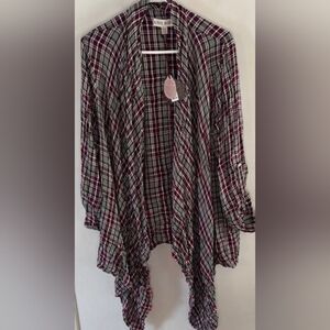 Knox Rose purple black white plaid open front waterfall top Size XXL